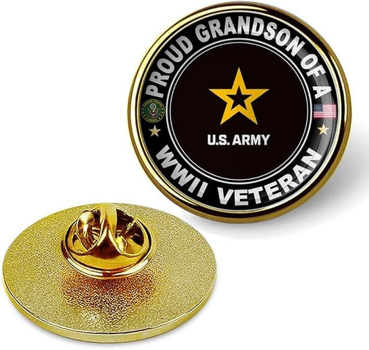 Proud Grandson Of A World War 2 WW2 Veteran Tie Suit Shirt Lapel Pin - Gold