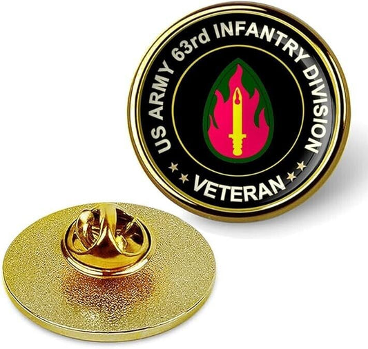 US Army 63rd Infantry Division Veteran Tie Suit Shirt Lapel Pin - Gold