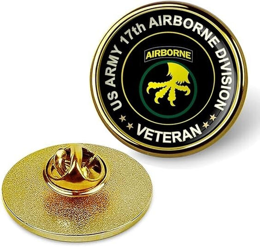 US Army 17th Airborne Division Veteran Tie Suit Shirt Lapel Pin - Gold