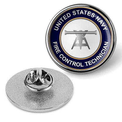 U.S. Navy Fire Control Technician Round  Tie Tac, Hat Pin, Lapel Pin - Silver