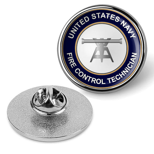 U.S. Navy Fire Control Technician Round  Tie Tac, Hat Pin, Lapel Pin - Silver