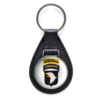 101st Airborne Ranger Black Leather Keychain Silver Keyring Military Gift