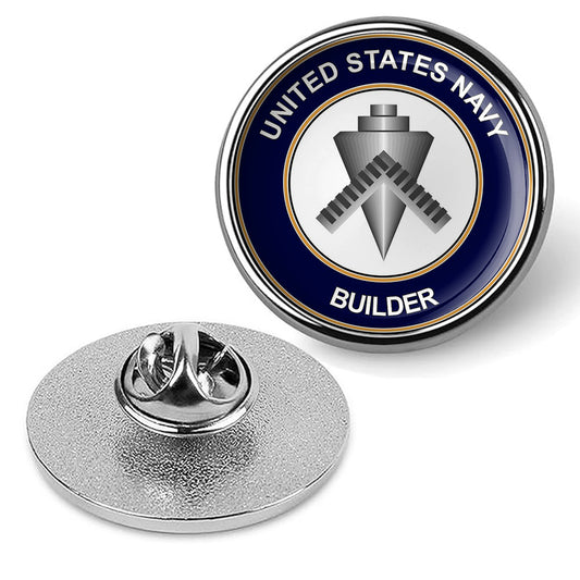 U.S. Navy Builder Tie Tac, Hat Pin, Badge, Military Emblem Lapel Pin - Silver