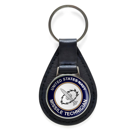 U.S. Navy Missile Technician Black Leather Keychain Silver Keyring Military Gift
