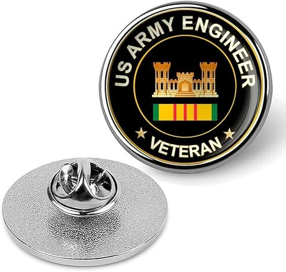 US Army Engineer Veteran Tie Suit Shirt Lapel Pin - Silver