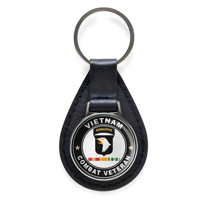 101st Airborne Division Vietnam Service Combat Veteran Black Leather Keychain