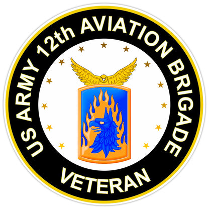 US Army 12th Aviation Brigade Veteran Bumper Sticker Military Vinyl Decal 5"