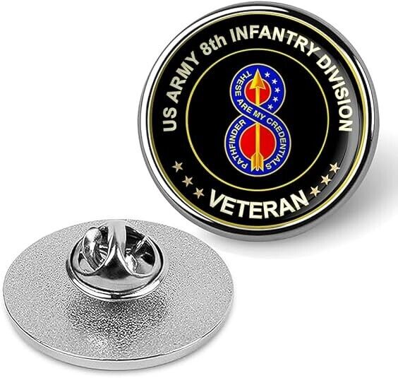 US Army 8th Infantry Division Veteran Tie Suit Shirt Lapel Pin - Silver