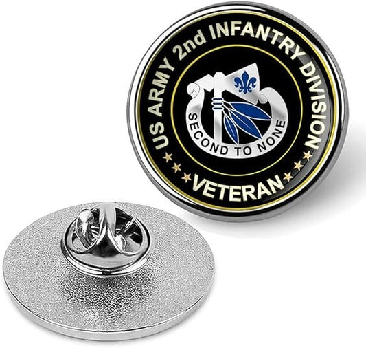 US Army 2nd Infantry Division Veteran Tie Suit Shirt Lapel Pin - Silver