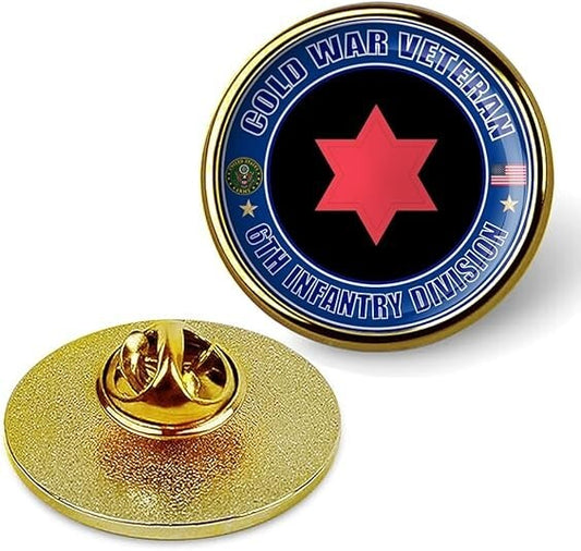 Cold War Veteran 6th Infantry Division Tie Suit Shirt Lapel Pin - Gold