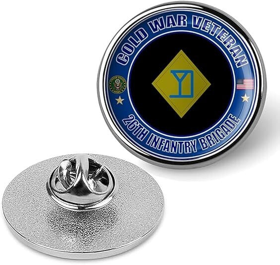 Cold War Veteran 26th Infantry Brigade Tie Suit Shirt Lapel Pin - Silver