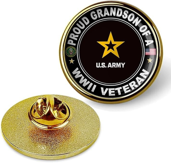 Proud Grandson Of A World War 2 WW2 Veteran Tie Suit Shirt Lapel Pin - Gold