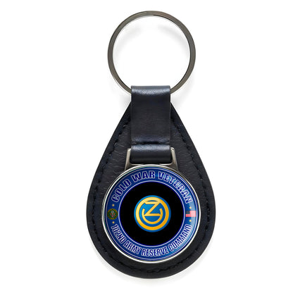 Cold War Veteran 102nd Army Reserve Command Leather Keychain Silver Keyring