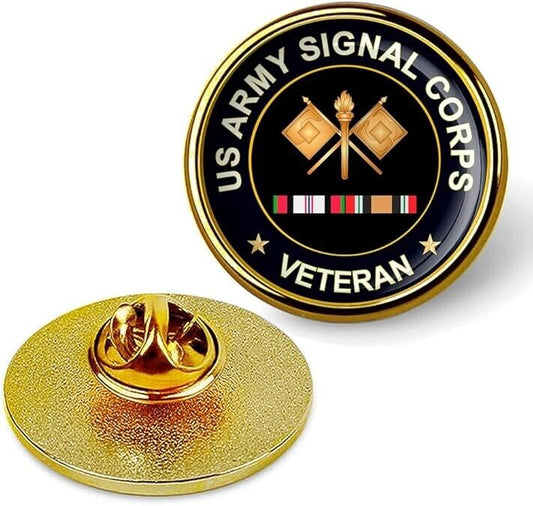 US Army Signal Corps Veteran Tie Suit Shirt Lapel Pin - Gold