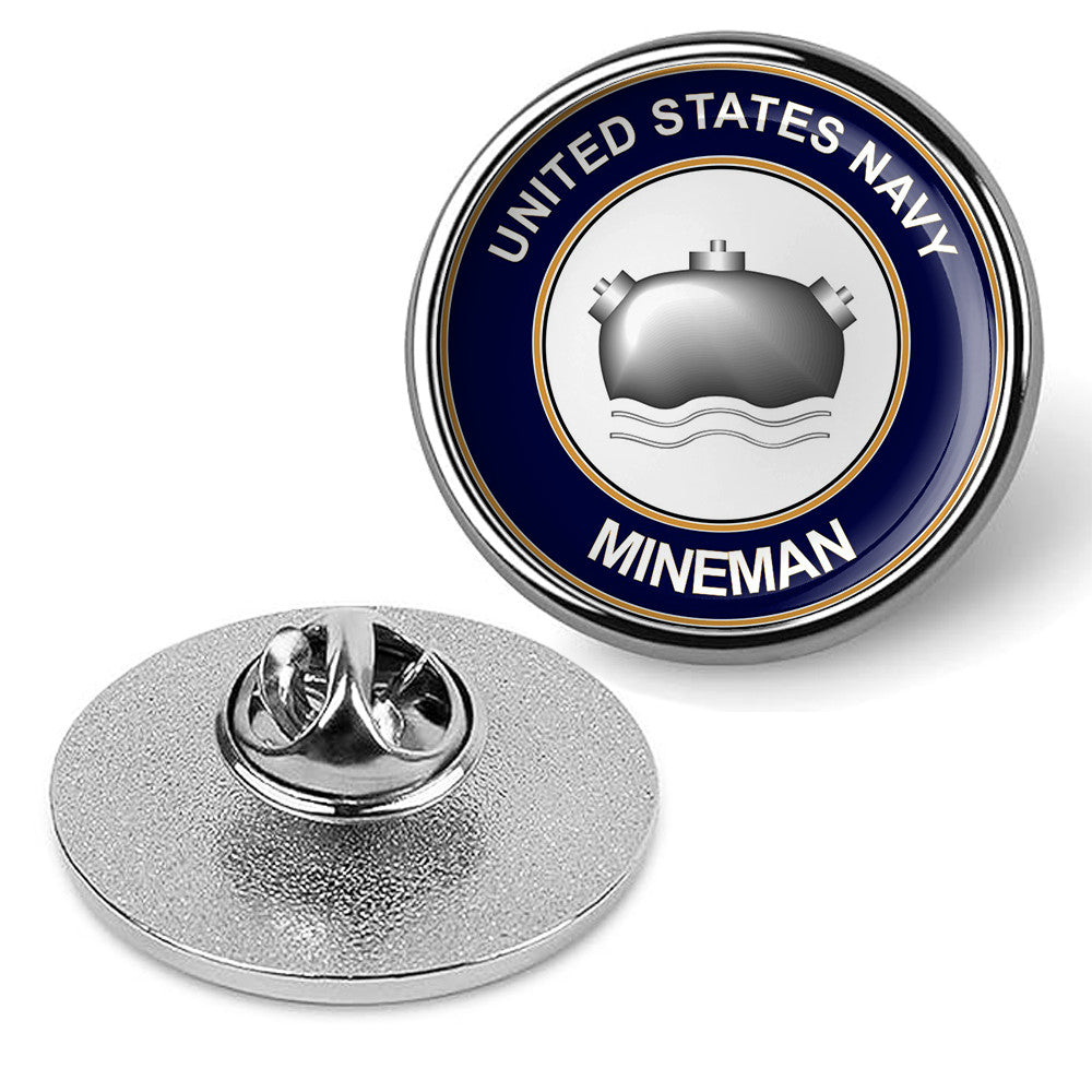 U.S. Navy Mineman MN Tie Tac, Hat Pin, Military Emblem Lapel Pin - Silver