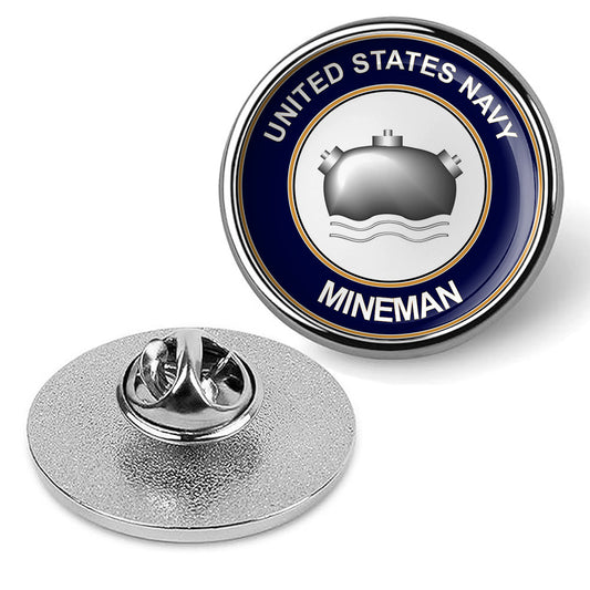 U.S. Navy Mineman MN Tie Tac, Hat Pin, Military Emblem Lapel Pin - Silver