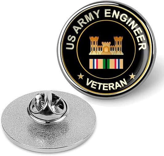 US Army Engineer Veteran Tie Suit Shirt Lapel Pin - Silver
