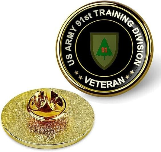 US Army 91st Training Division Veteran Tie Suit Shirt Lapel Pin - Gold