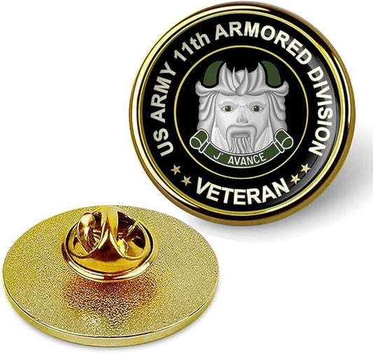 US Army 11th Armored Division Veteran Tie Suit Shirt Lapel Pin - Gold
