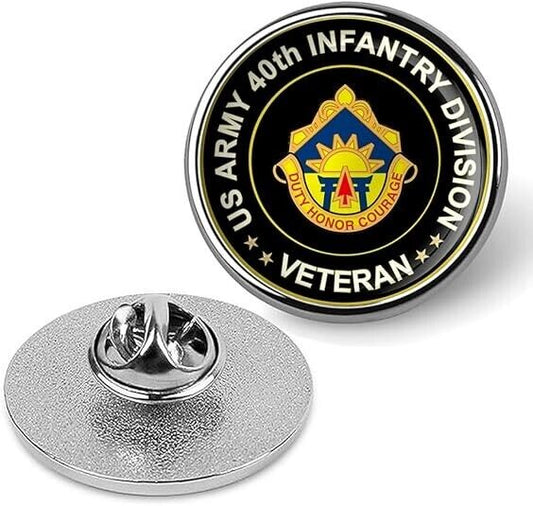 US Army 40th Infantry Division Veteran Tie Suit Shirt Lapel Pin - Silver