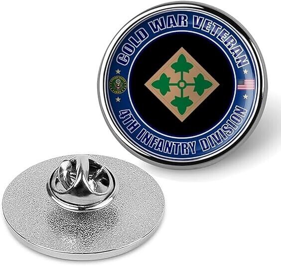 Cold War Veteran 4th Infantry Division Tie Suit Shirt Lapel Pin - Silver