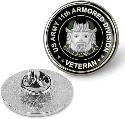 US Army 11th Armored Division Veteran Tie Suit Shirt Lapel Pin - Silver