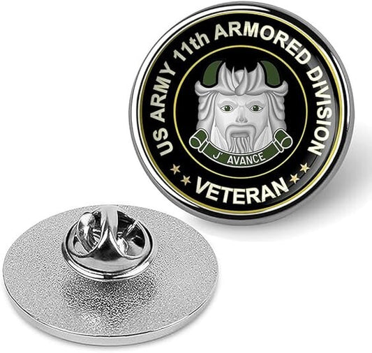 US Army 11th Armored Division Veteran Tie Suit Shirt Lapel Pin - Silver