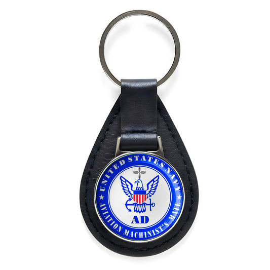 U.S. Navy Aviation Machinist's Mate Black Leather Keychain Silver Keyring