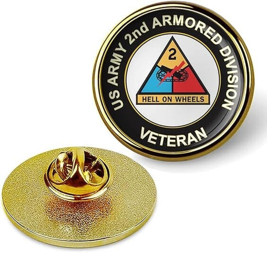 U.S. Army 2nd Armored Division Lapel Pin Veteran Tie Suit Shirt Lapel Pin-Gold