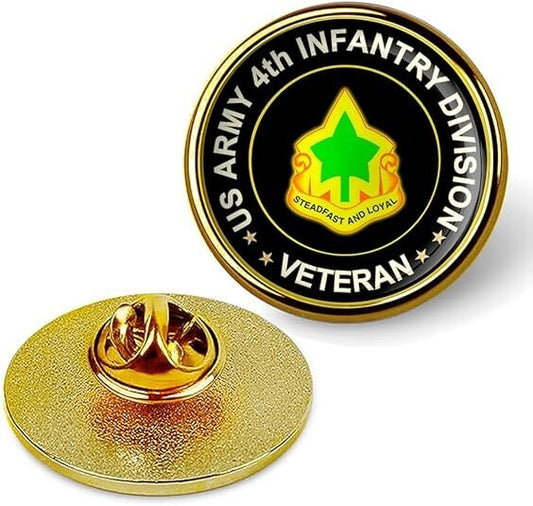 US Army 4th Infantry Division Veteran Tie Suit Shirt Lapel Pin - Gold