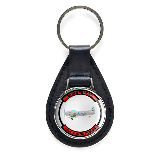 Navy A-1H Skyraider Black Leather Keychain Silver Keyring Military Gift