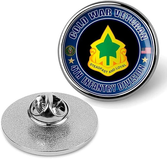 Cold War Veteran 4th Infantry Division Tie Suit Shirt Lapel Pin - Silver