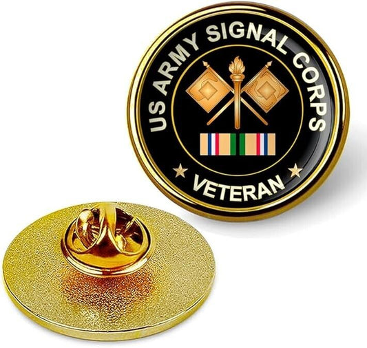 US Army Signal Corps Veteran Tie Suit Shirt Lapel Pin - Gold