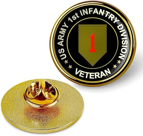 US Army 1st Infantry Division Veteran Tie Suit Shirt Lapel Pin - Gold