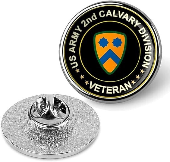 US Army 2nd Calvary Division Veteran Tie Suit Shirt Lapel Pin - Silver