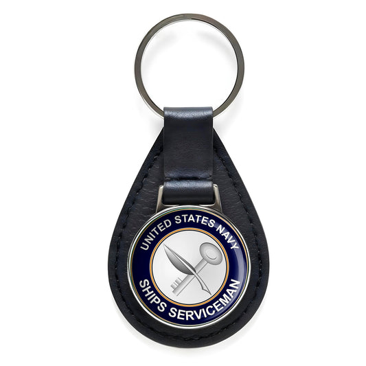 U.S. Navy Ship's Serviceman Black Leather Keychain Silver Keyring Military Gift