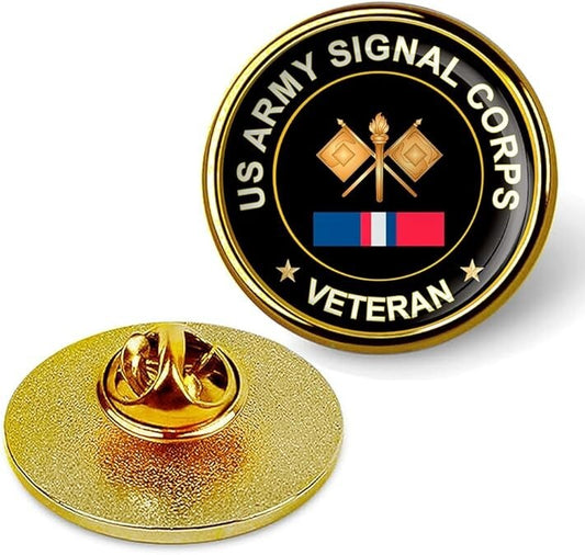 US Army Signal Corps Veteran Tie Suit Shirt Lapel Pin - Gold