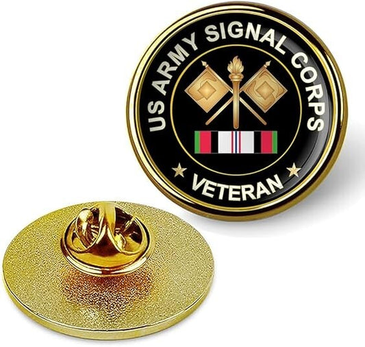 US Army Signal Corps Veteran Tie Suit Shirt Lapel Pin - Gold