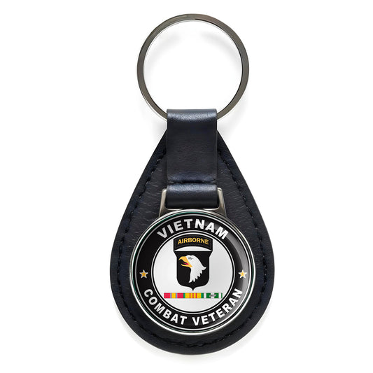 101st Airborne Division Vietnam Service Combat Veteran Black Leather Keychain