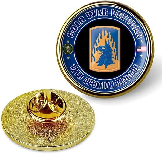 Cold War Veteran 12th Aviation Brigade Tie Suit Shirt Lapel Pin - Gold