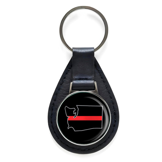 First Responder Thin Red Line Washington Firefighter Black Leather Keychain