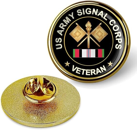 US Army Signal Corps Veteran Tie Suit Shirt Lapel Pin - Gold