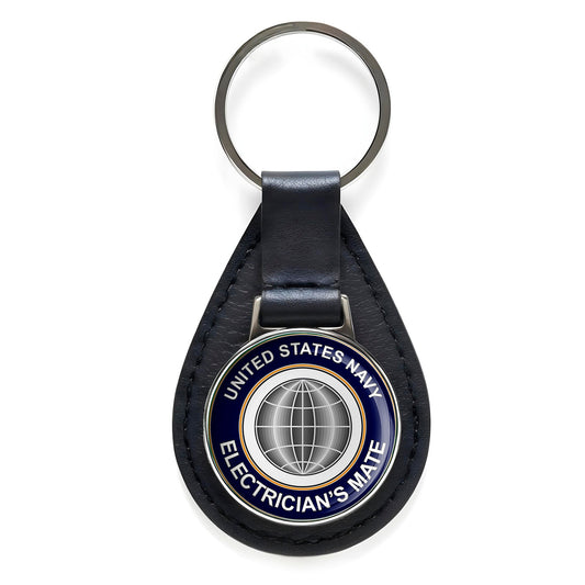 U.S. Navy Electrician Mate Black Leather Keychain Silver Keyring Military Gift
