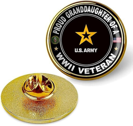 Proud Granddaughter Of A WWII Veteran Tie Suit Shirt Lapel Pin - Gold