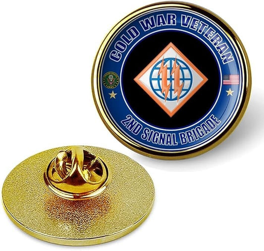 Cold War Veteran 2nd Signal Brigade Tie Suit Shirt Lapel Pin - Gold