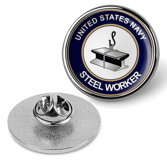U.S. Navy Steelworker Tie Tac, Hat Pin, Military Emblem Lapel Pin - Silver