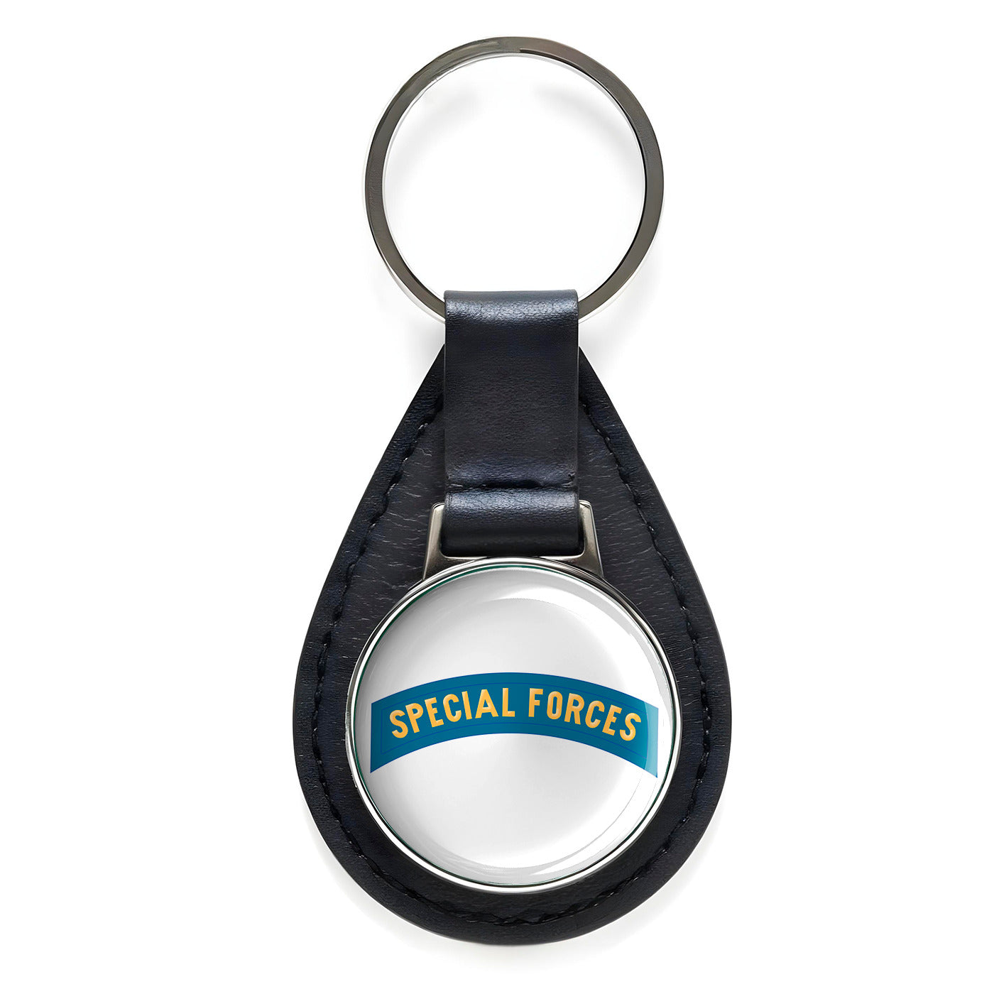 Army Special Forces Black Leather Keychain Silver Keyring Military Gift