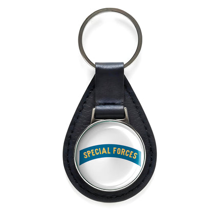 Army Special Forces Black Leather Keychain Silver Keyring Military Gift
