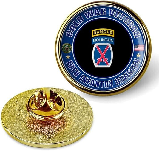 Cold War Veteran 10th Infantry Division Tie Suit Shirt Lapel Pin - Gold