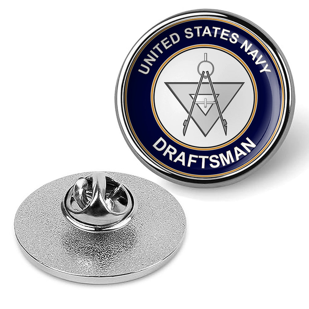 U.S. Navy Draftsman Tie Tac, Hat Pin, Badge, Military Emblem Lapel Pin - Silver